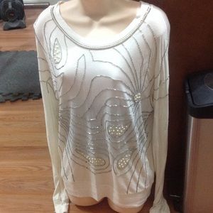 Cream long sleeve top with beading and pearls